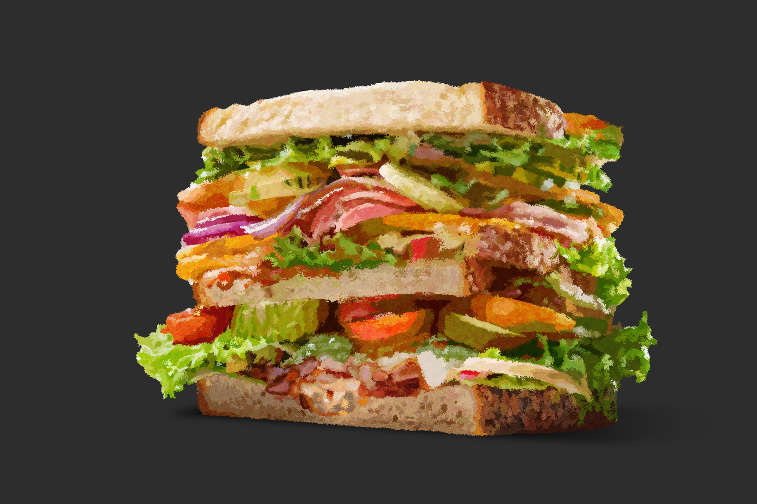 tall sandwich made with assorted leftovers