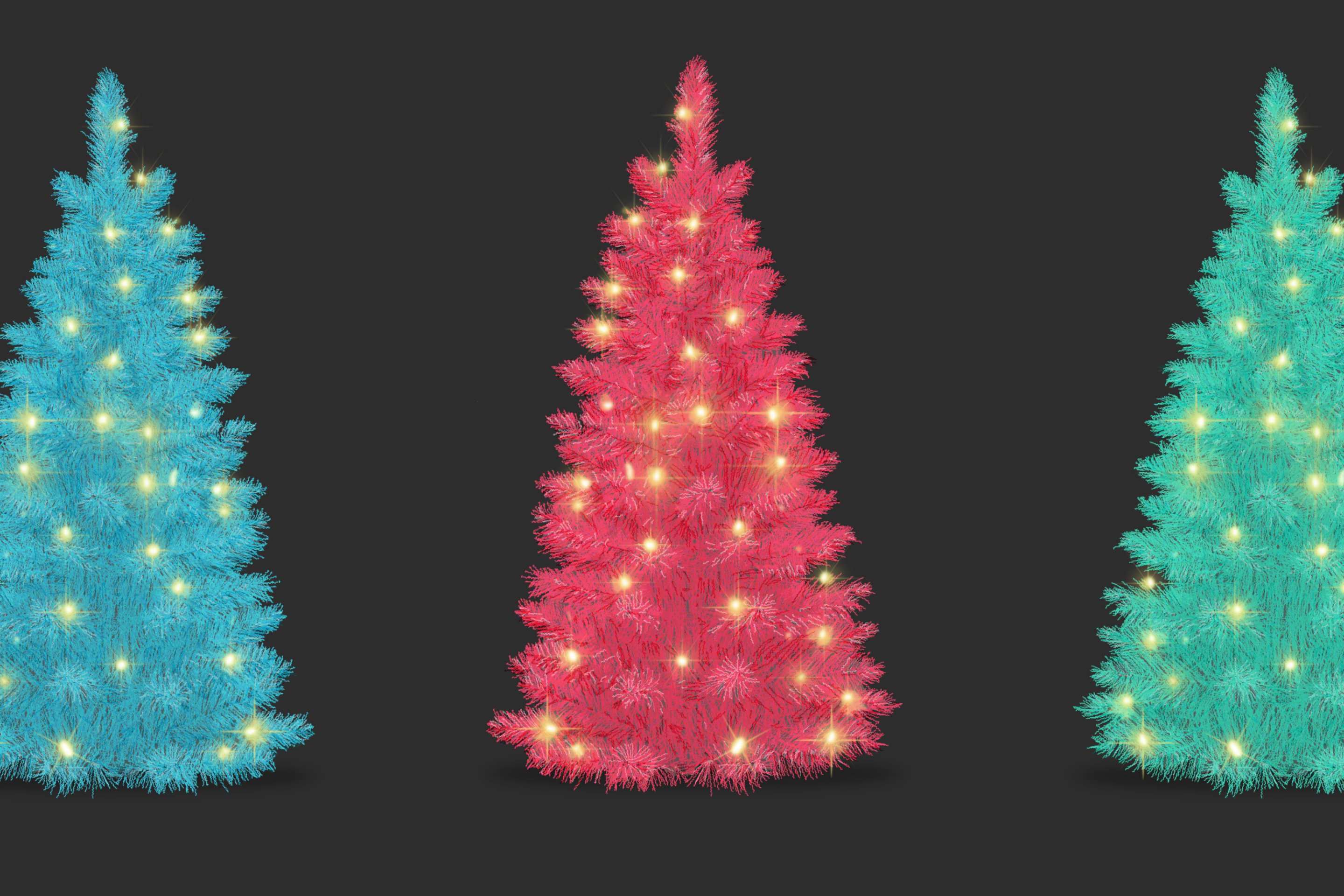 row of illustrated fake christmas trees