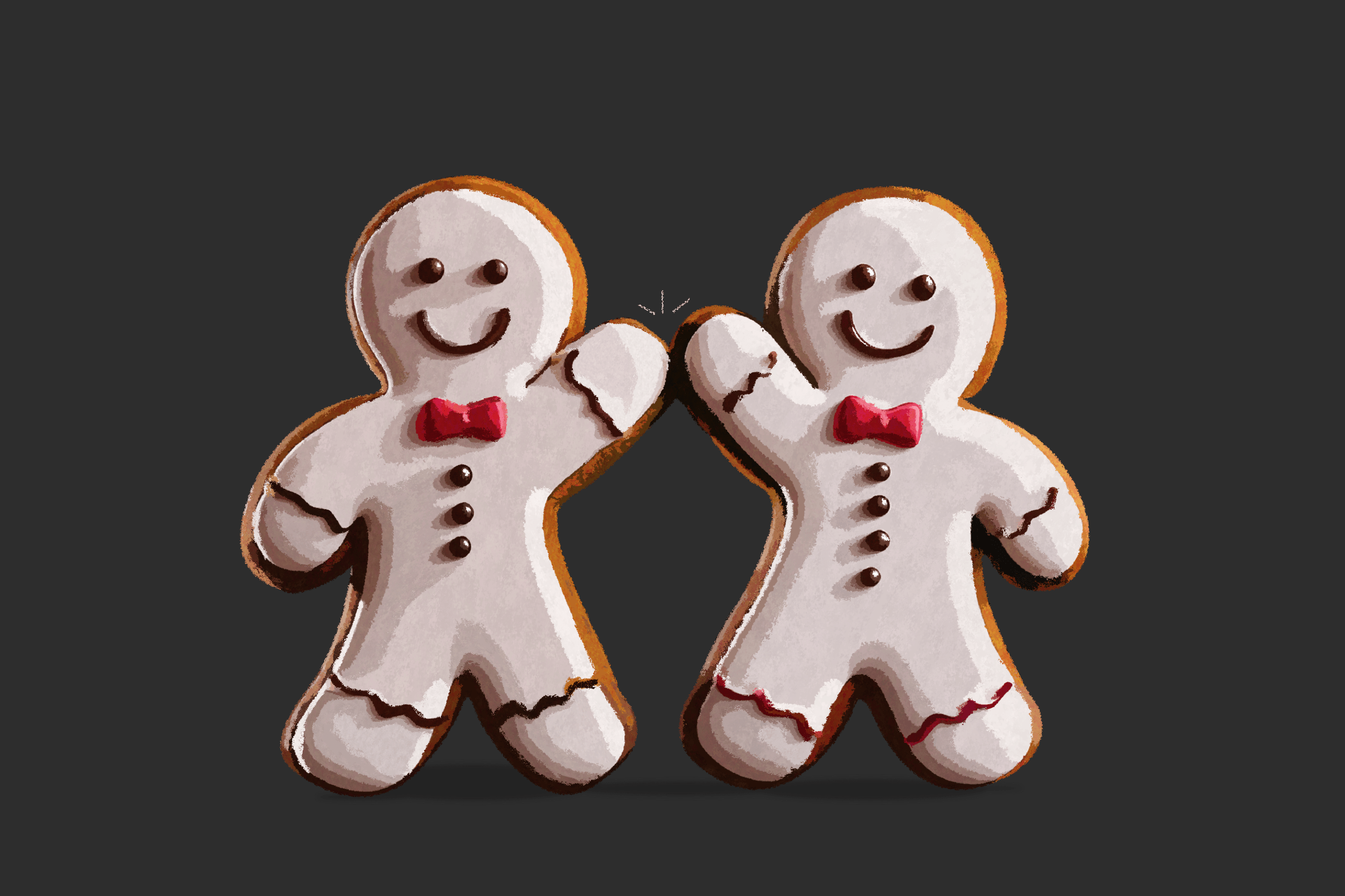 gingerbread man cookies high fiving
