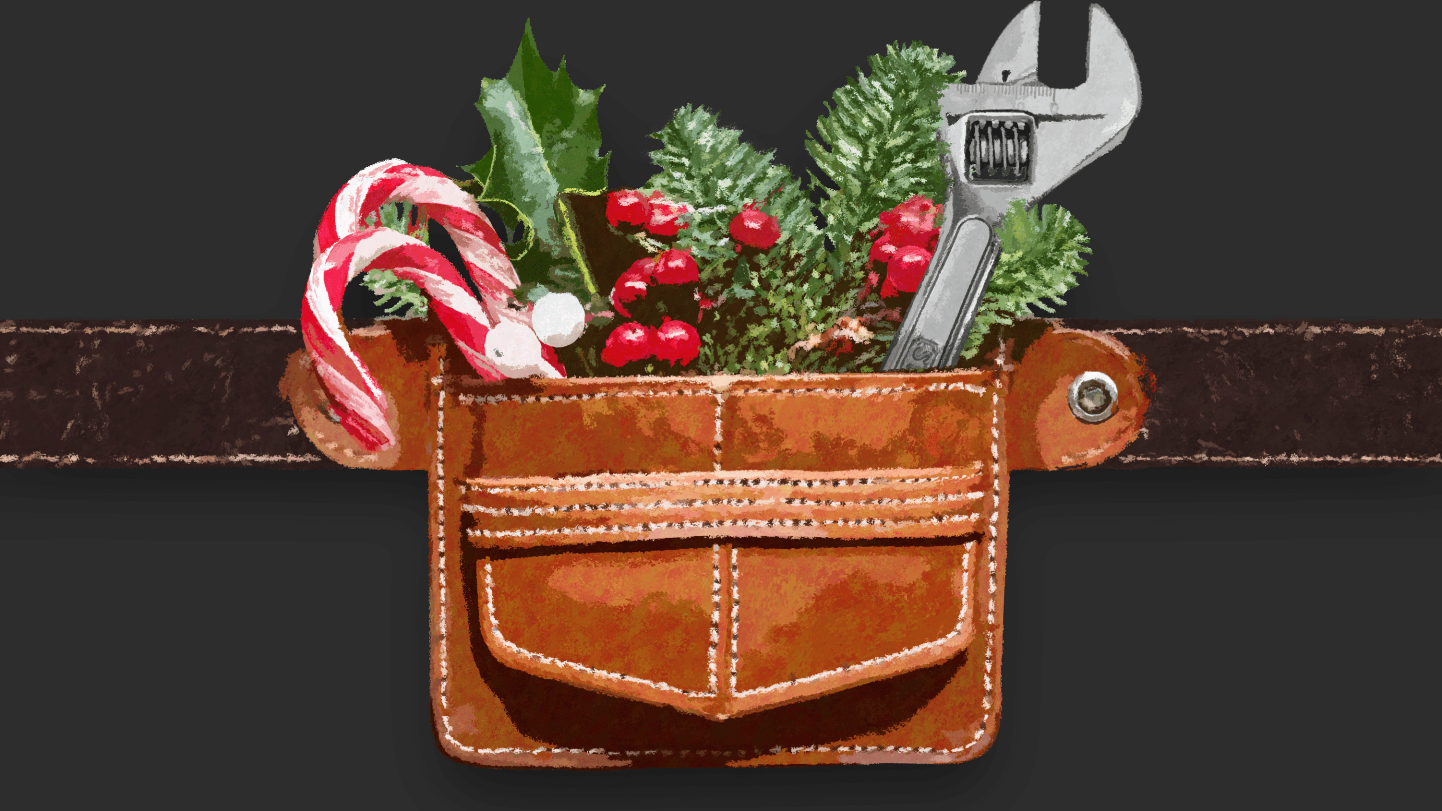 tool belt with wrench and holiday decor