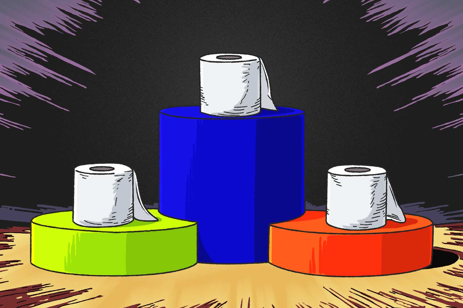 illustration of recycled toilet paper rolls on a winners podium