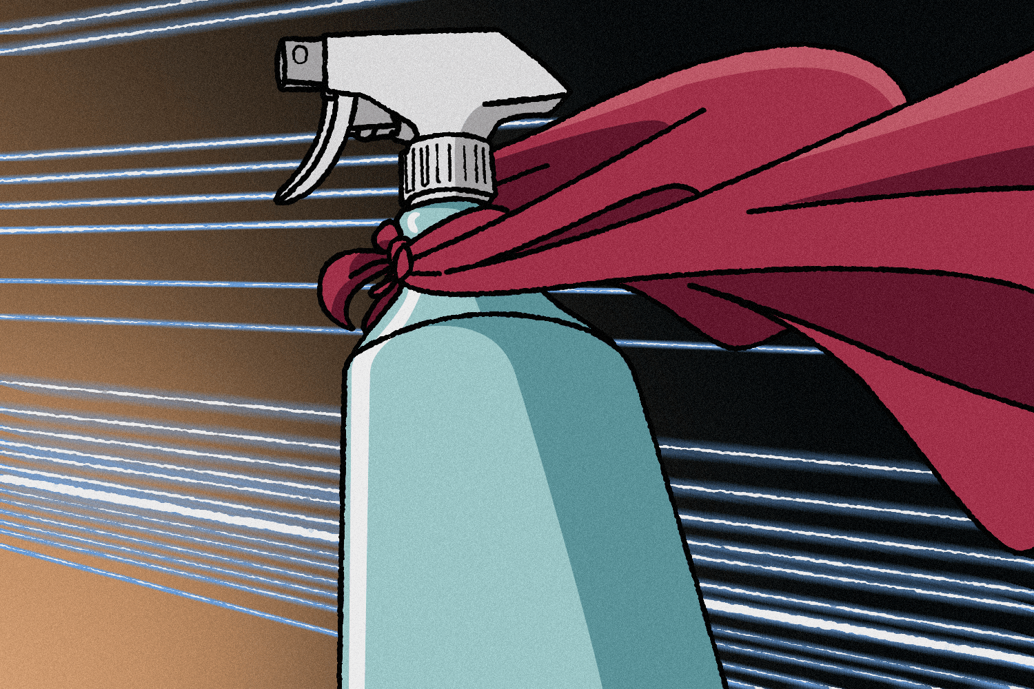 spray bottle with superhero cape