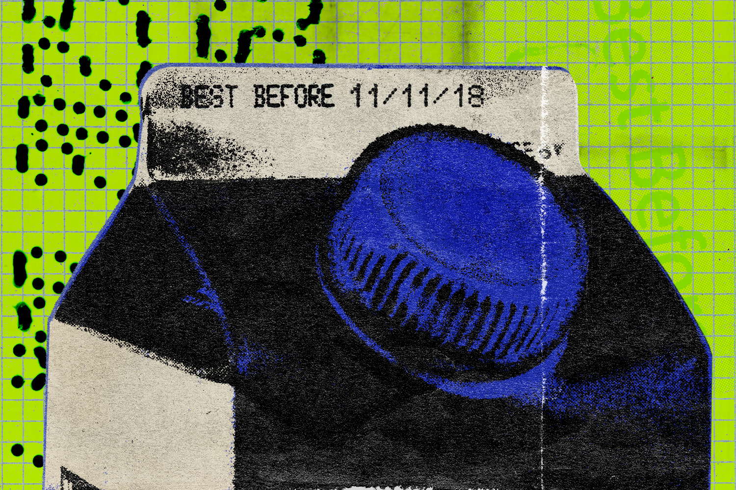 Stylized image of milk carton with expired date.