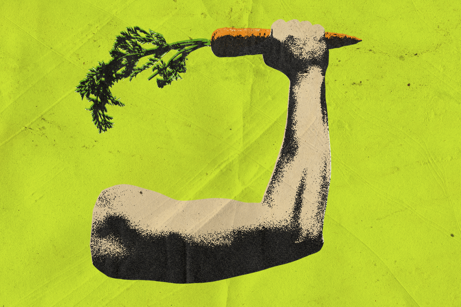 Strong arm holding carrot as a dumbbell