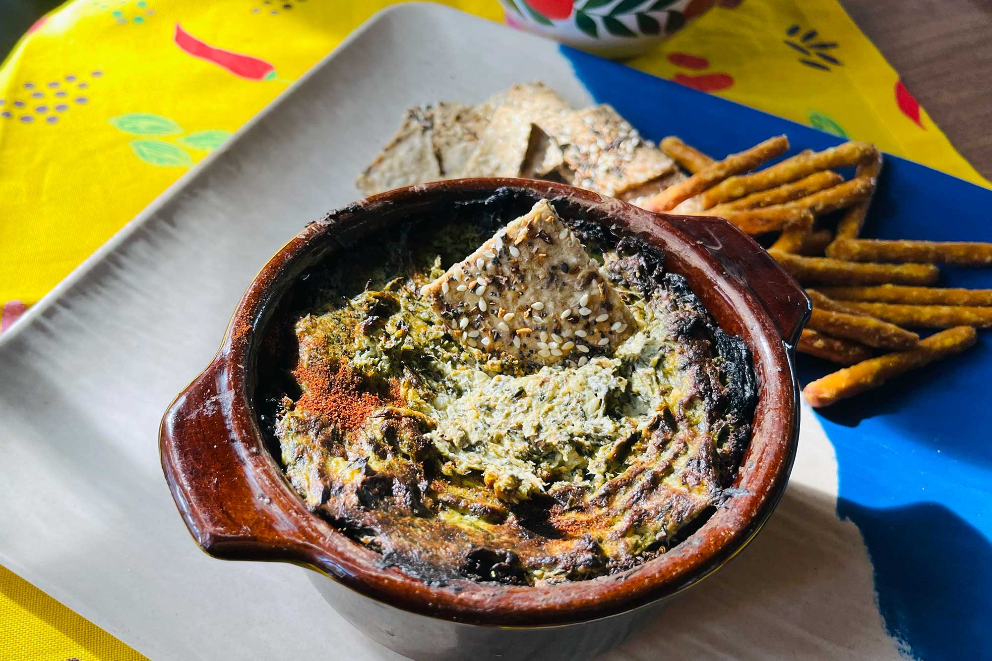 Any-Greens and Artichoke Dip in bowl