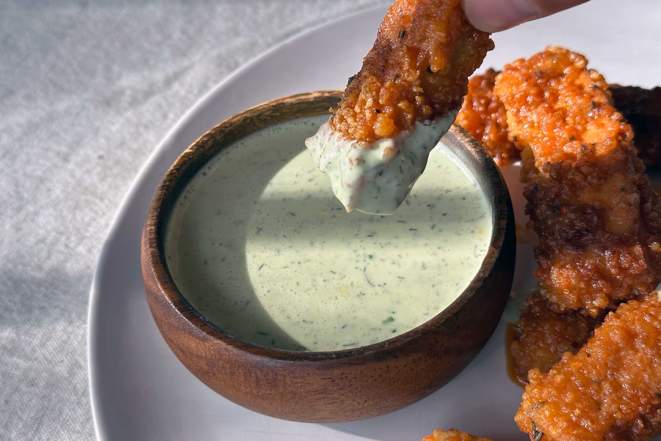 aquafaba ranch dressing and tofu wings