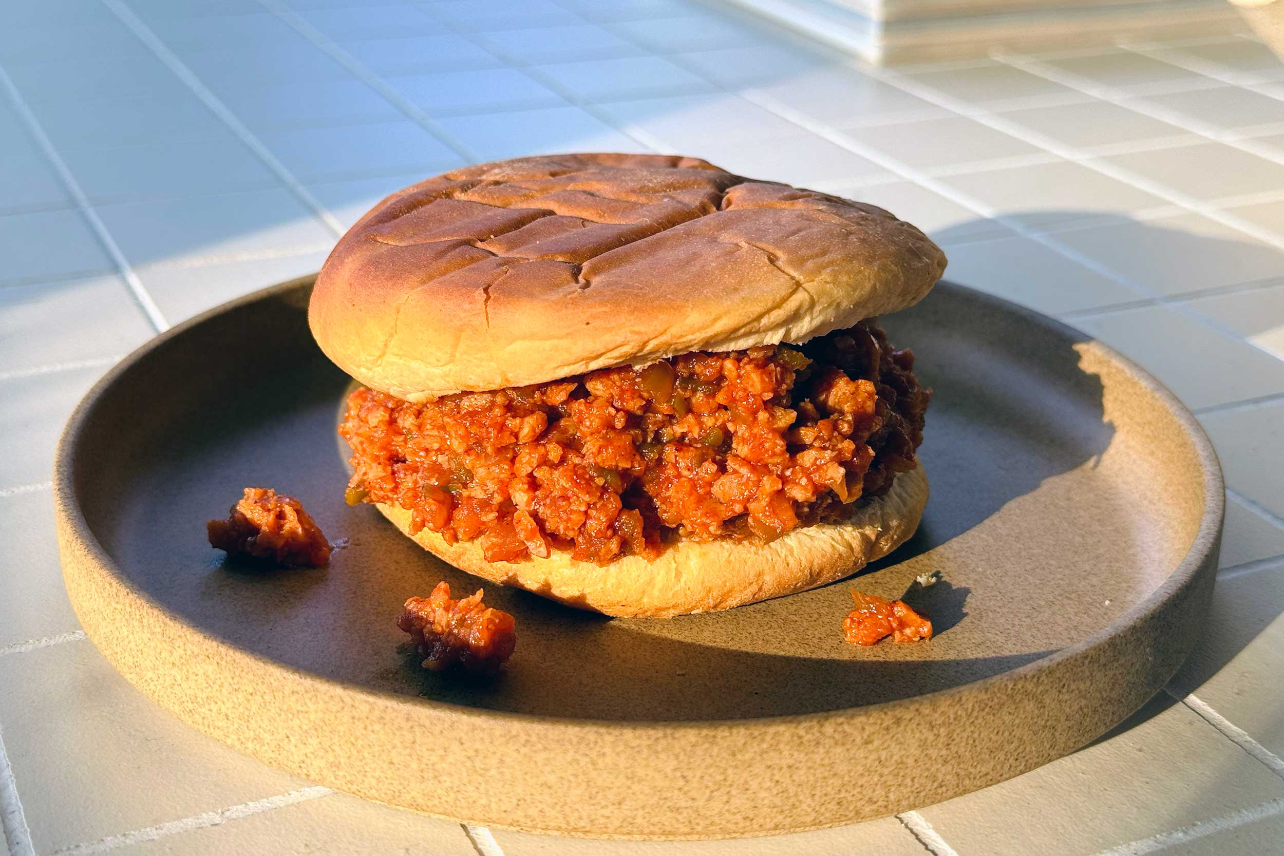 TVP sloppy joe sandwich on a plate
