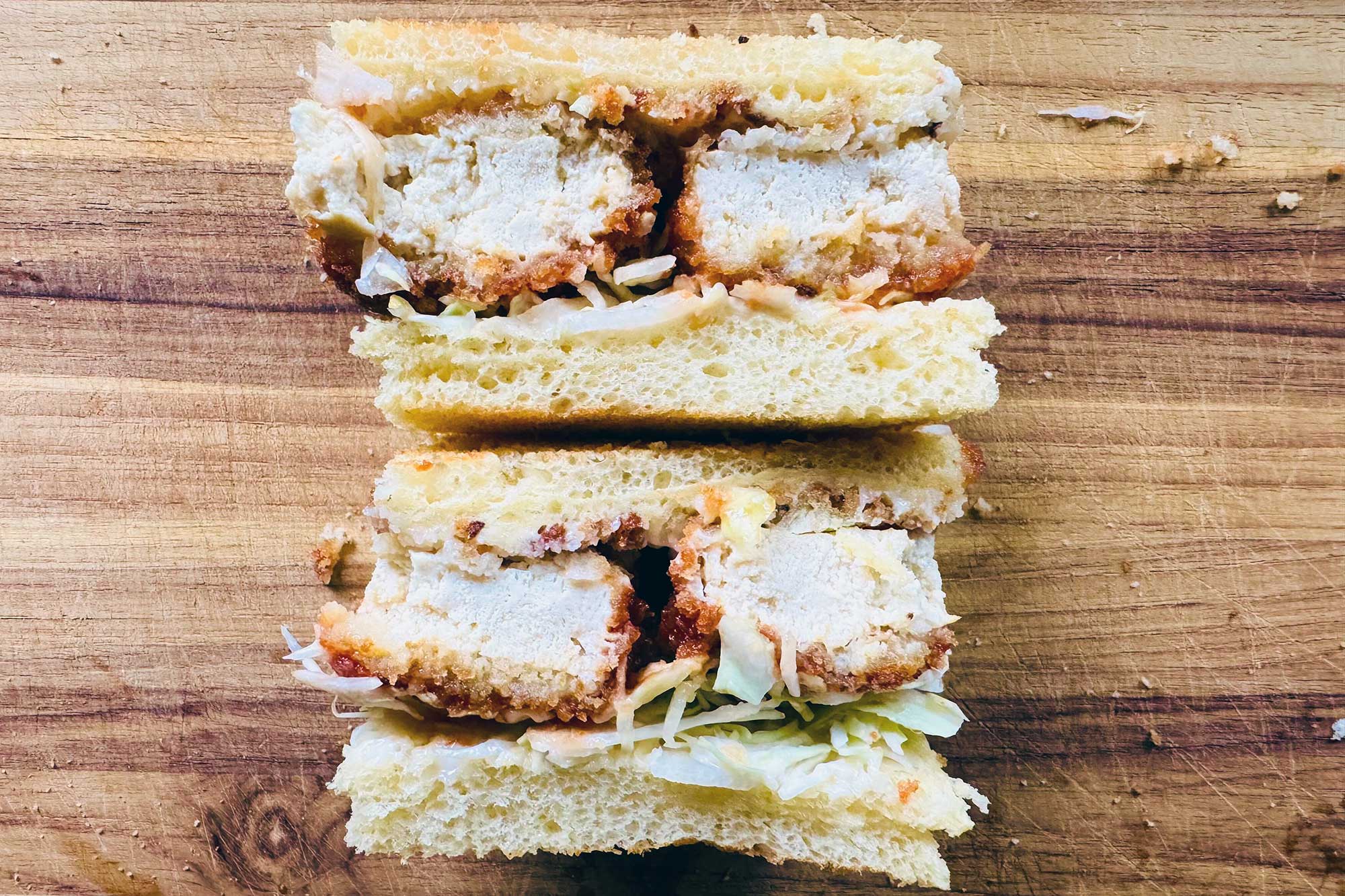 tofu katsu sandwich cut open