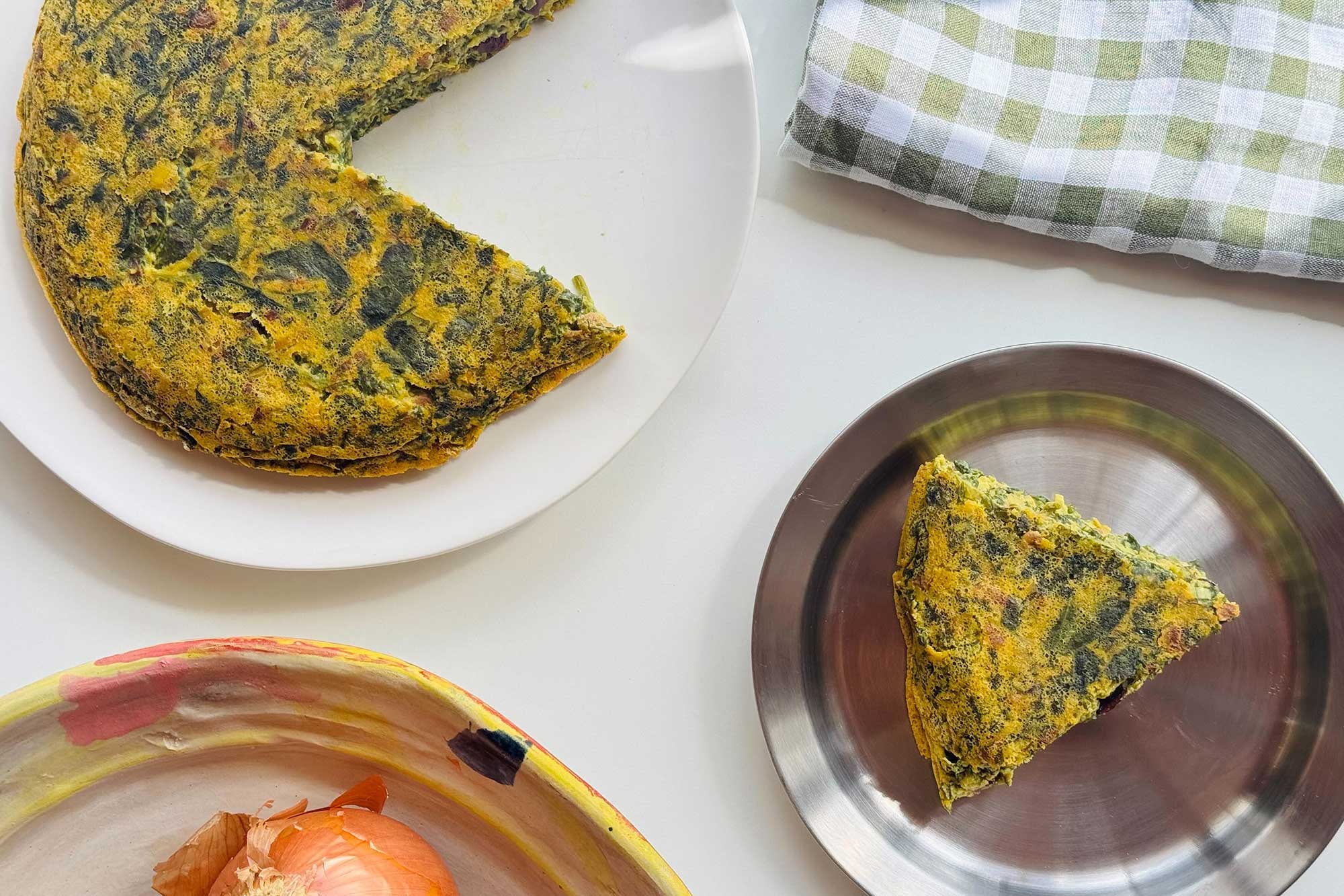 slice of eggless kuku sabzi