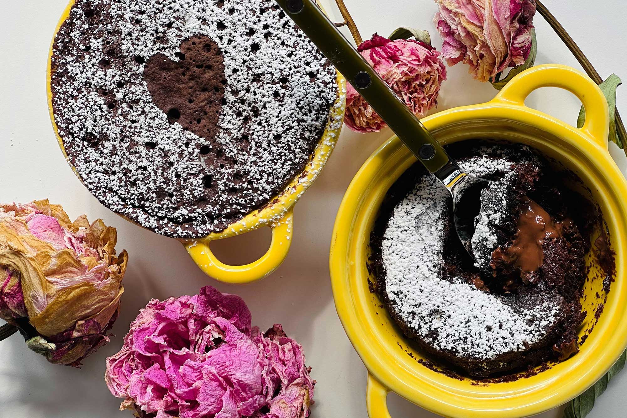 vegan lava cake in ramekin