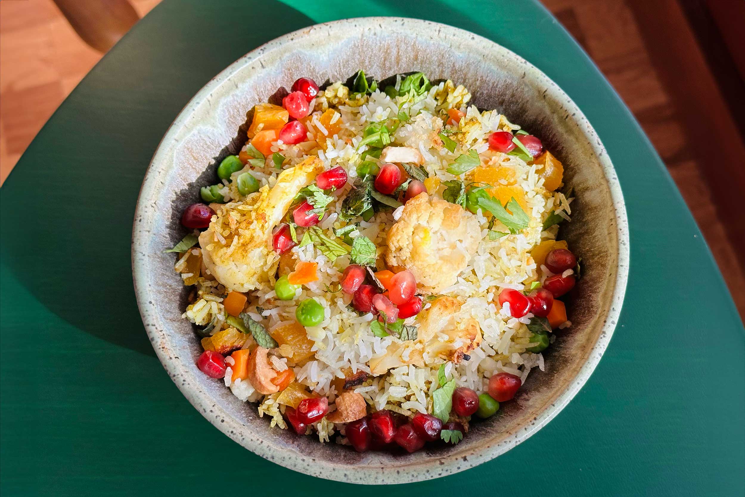 bowl of sheet pan biryani