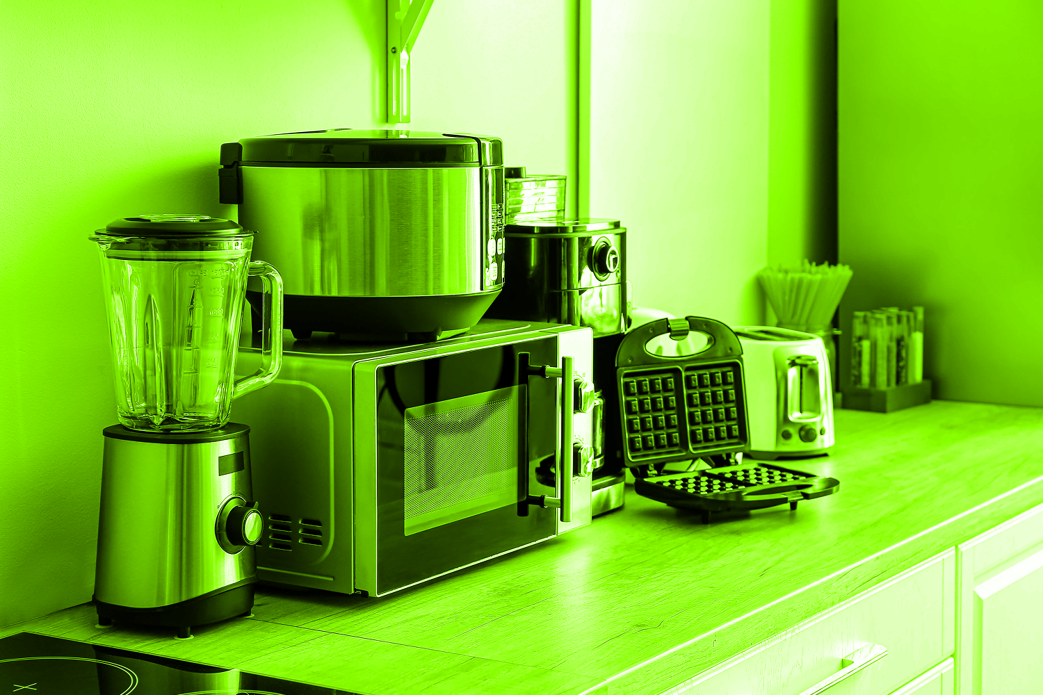 microwave and other appliances on counter