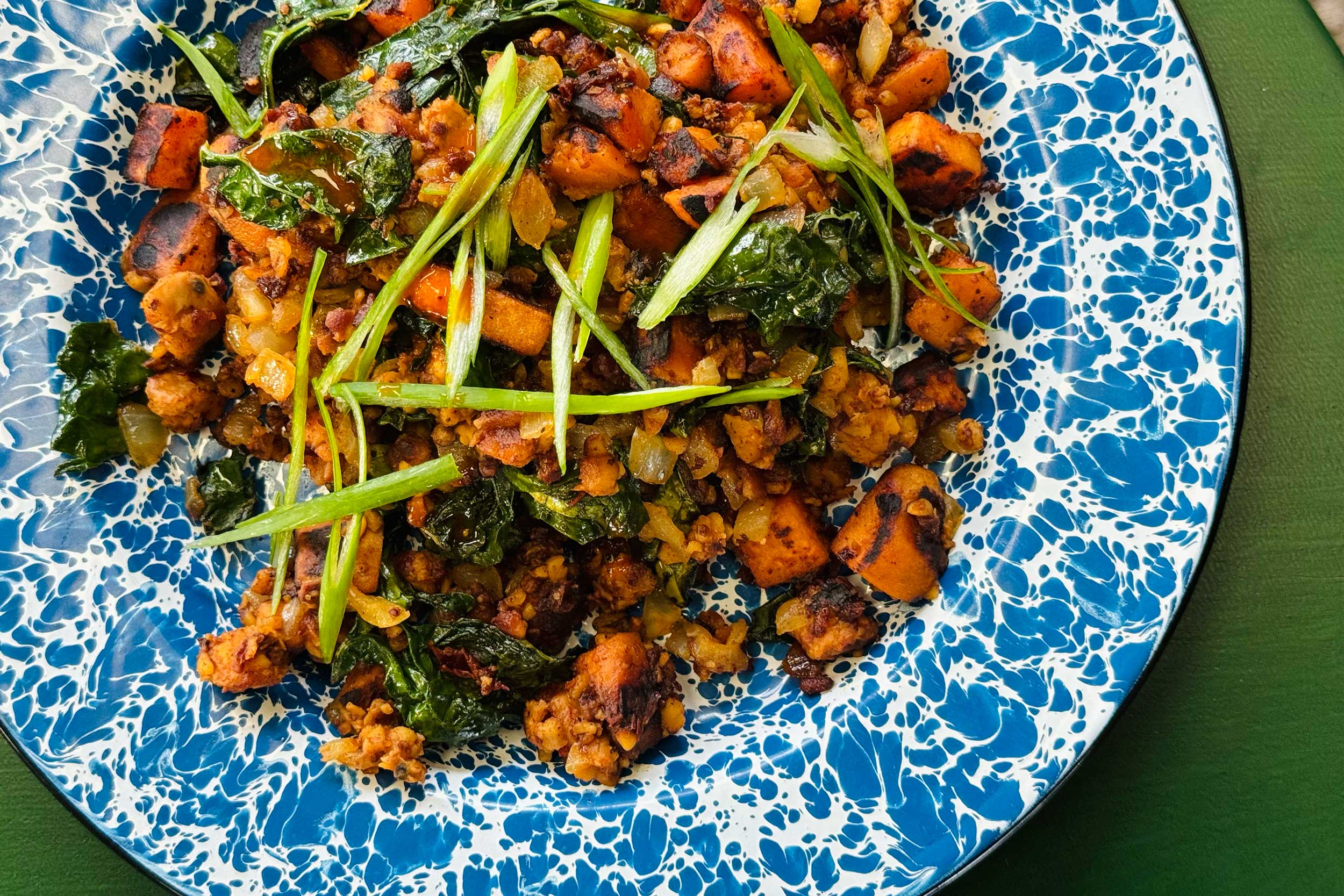 Tempeh brunch hash on plate