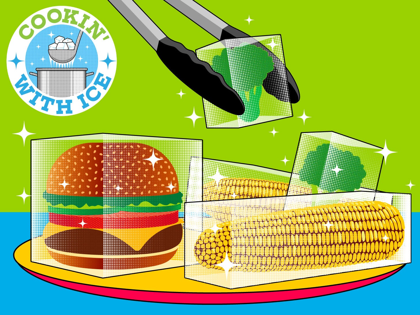 foods frozen in ice illustration