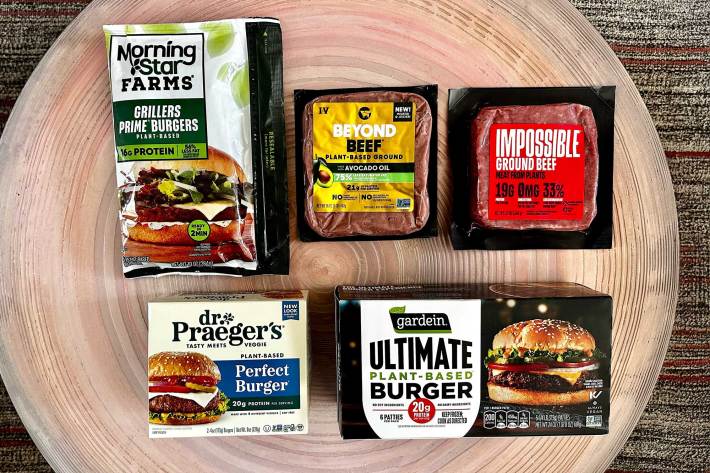five veggie burgers in packaging