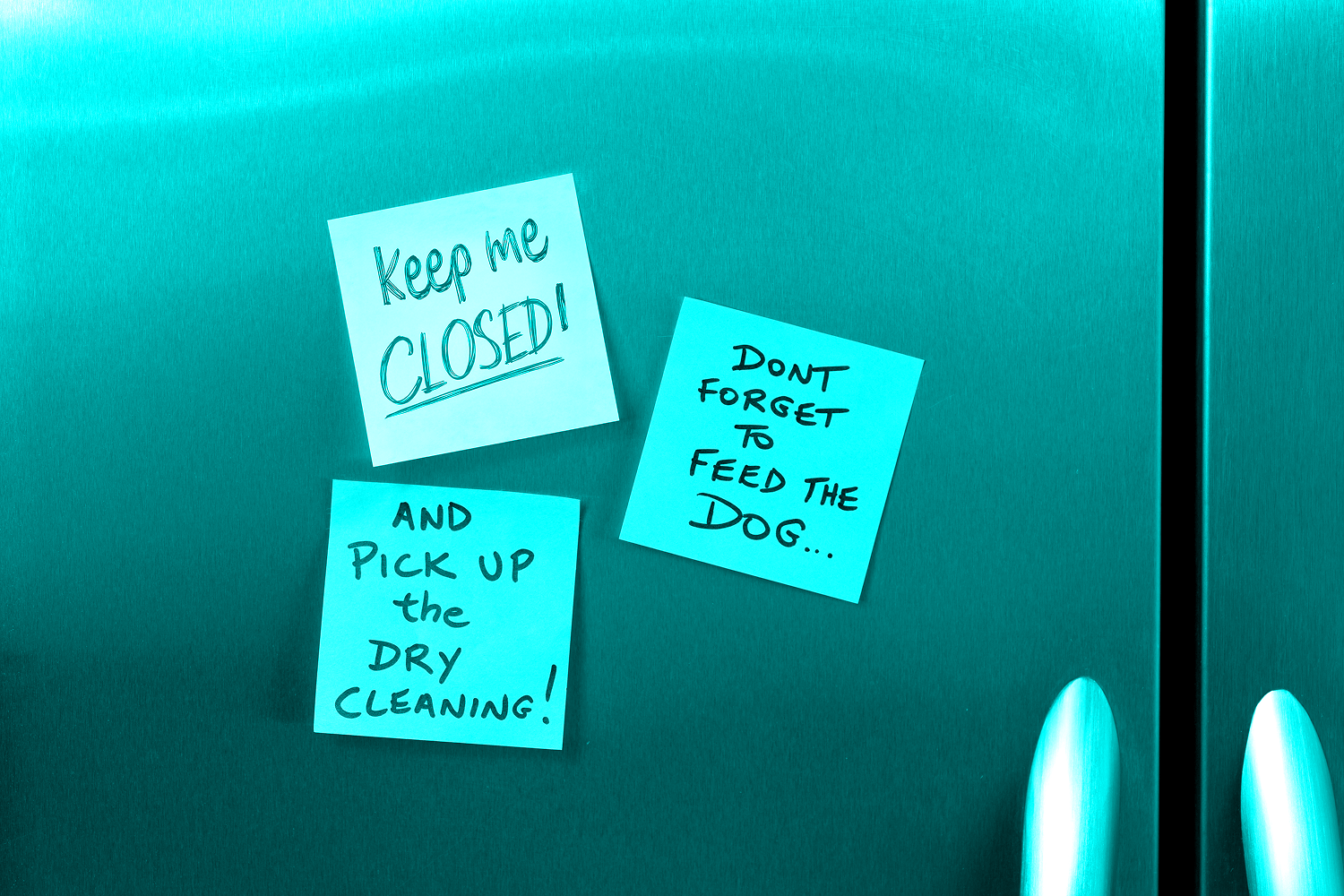 sticky notes on fridge door