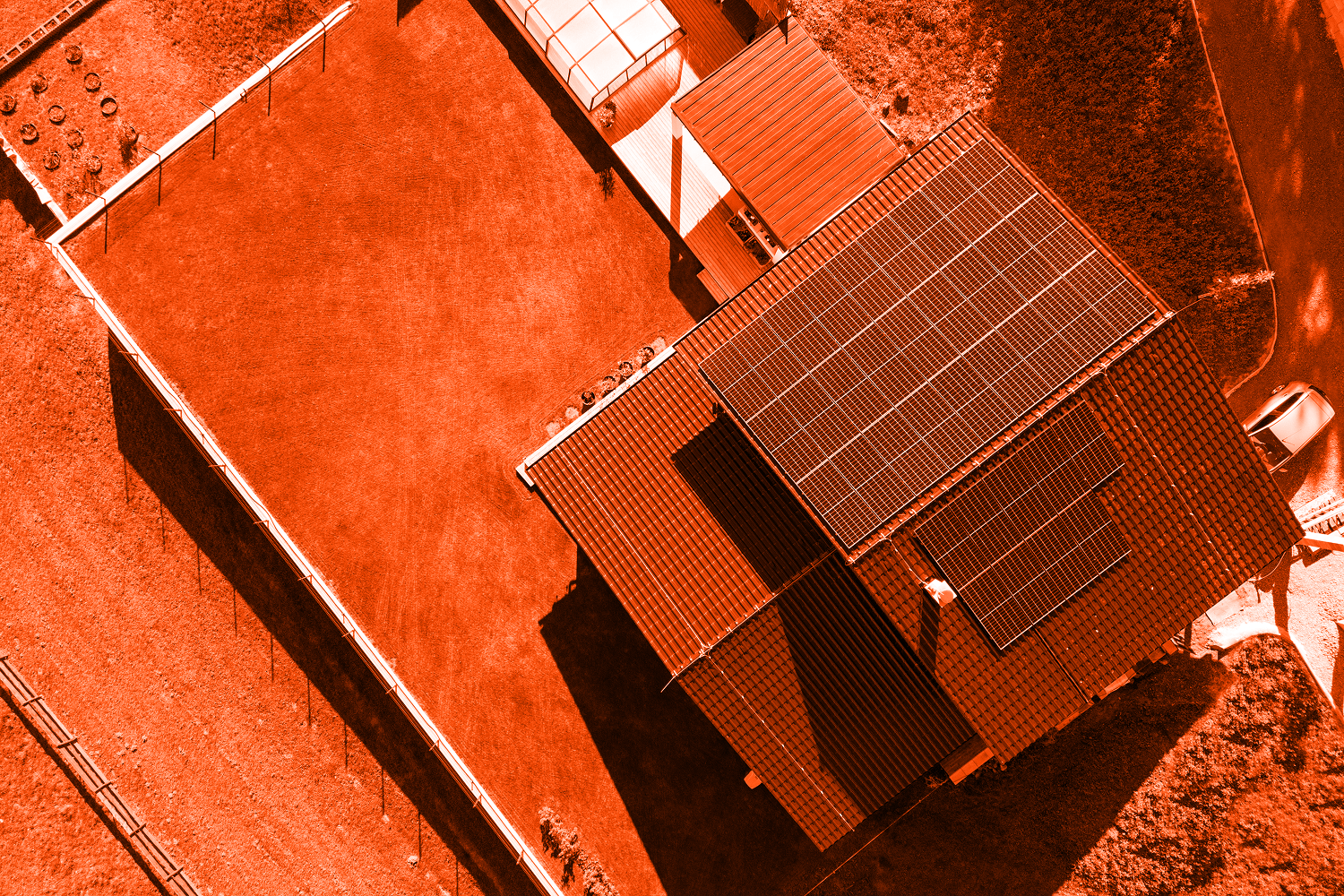 rooftop solar panels on house from above