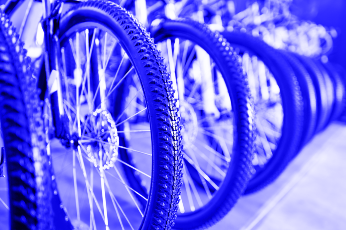row of bikes in a shop