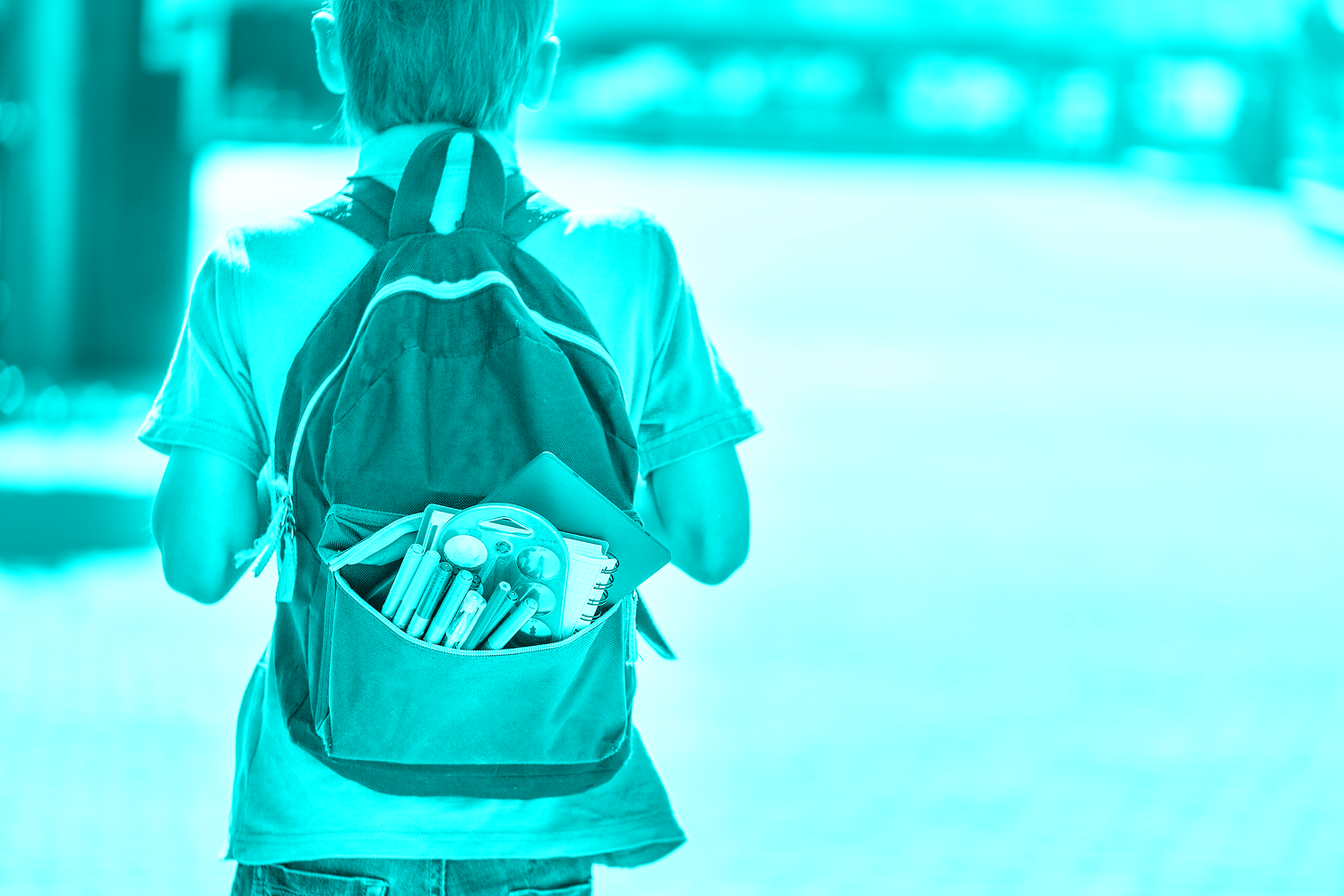 kid with full backpack go to school
