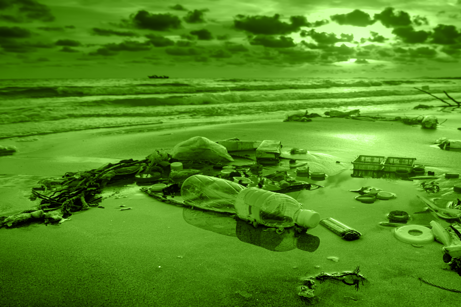 assorted plastic trash on beach