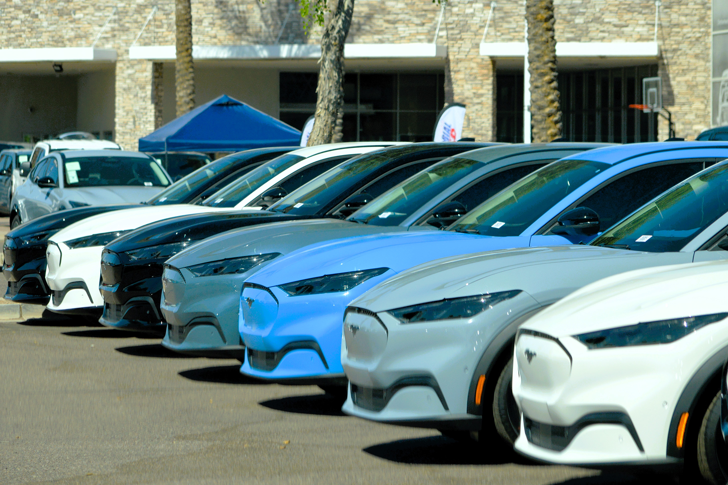 The San Tan Ford automotive dealership offers a large selection of new and used Ford vehicles, including the Mustang Mach-E all electric ev model