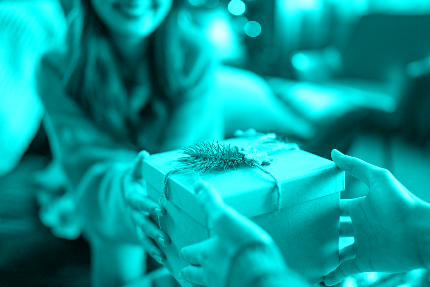 Woman receiving thrifted holiday gift